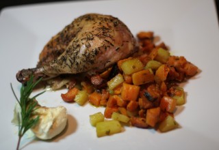 Roasted Herbed Chicken with Sweet and Golden Potatoes