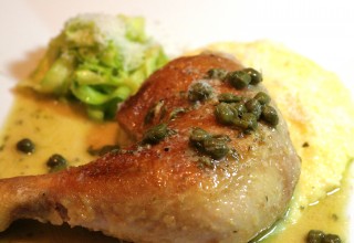 Piccata di Pollo with Cheesy Polenta and Zucchini Papardelle by www.RealFoodFamily.com