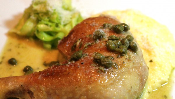 Piccata di Pollo with Cheesy Polenta and Zucchini Papardelle by www.RealFoodFamily.com
