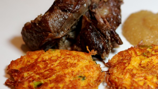 Beef Brisket with Sweet Potato Latkes and Applesauce by www.RealFoodFamily.com