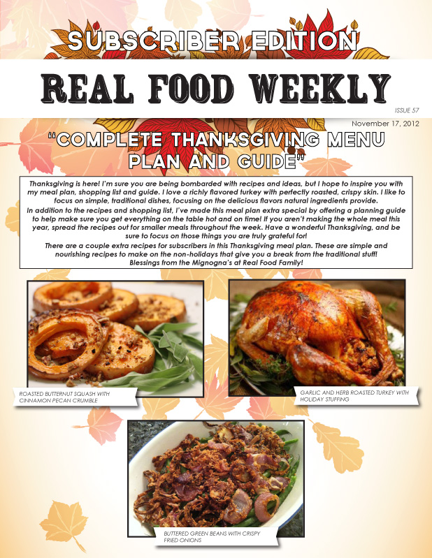 Thanksgiving Week Meal Plan- for Subscribers