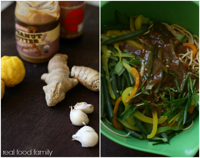 Vegetable Einkorn Noodle Bowl with Ginger Peanut Sauce (with Grain Free option) ~ Real Food Family