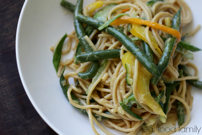 Vegetable Einkorn Noodle Bowl with Ginger Peanut Sauce (with Grain Free option) ~ Real Food Family