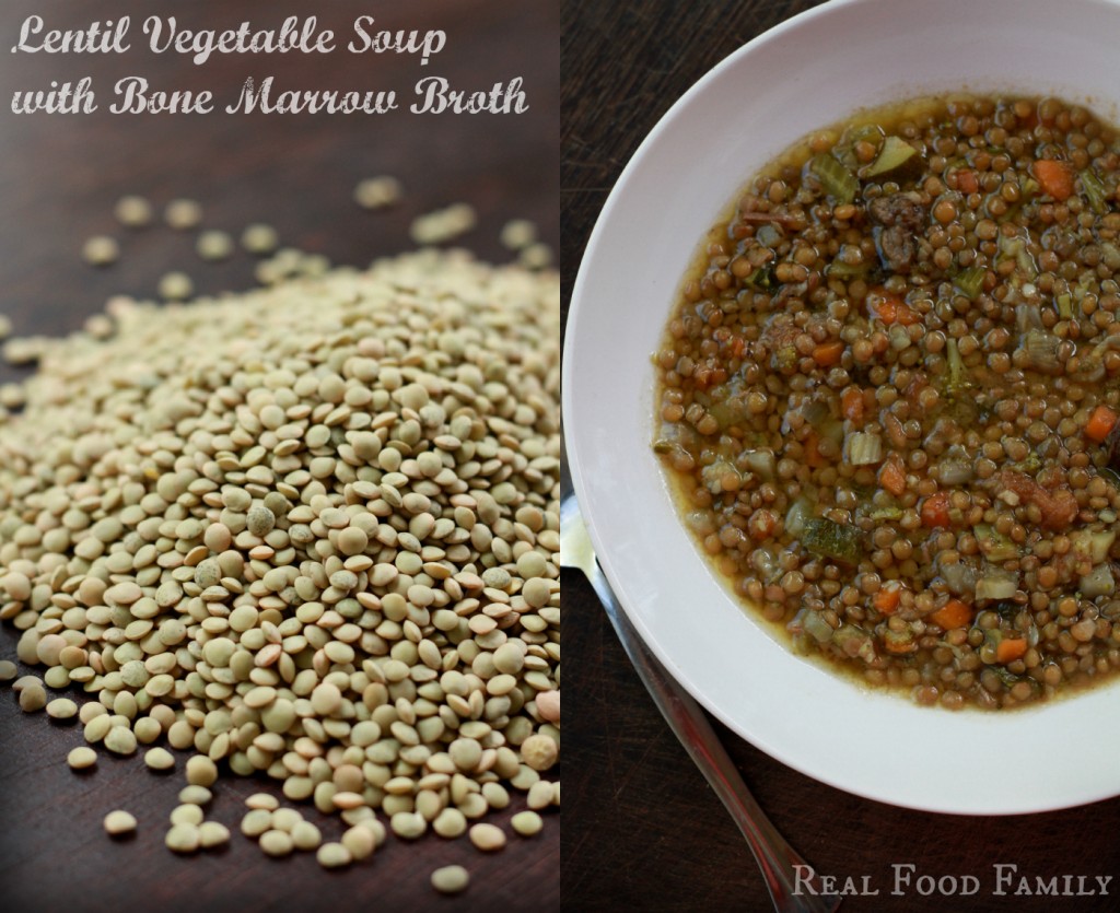 Lentil Vegetable Soup with Bone Marrow Broth ~ RealFoodFamily.com