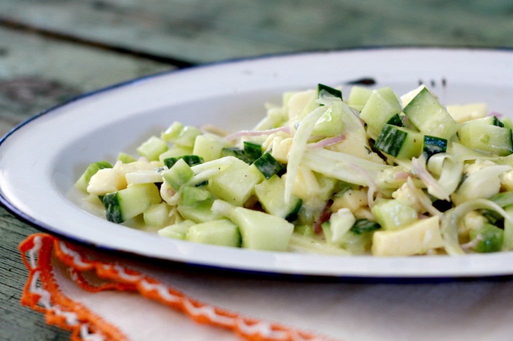 Fresh and Light Spring Salad with Cucumber, Fennel, Melon and Mint ~ Real Food Family + Modern Alternative Mama