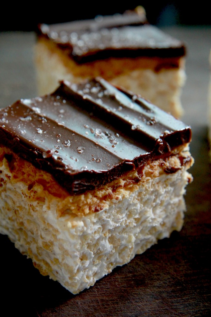 Crispy Treat Dream Bars with Browned Butter, Peanut Butter Mousse, Dark Chocolate Ganache and Sea Salt Crystals…The Best Dessert You'll Ever Make! ~ Real Food Family