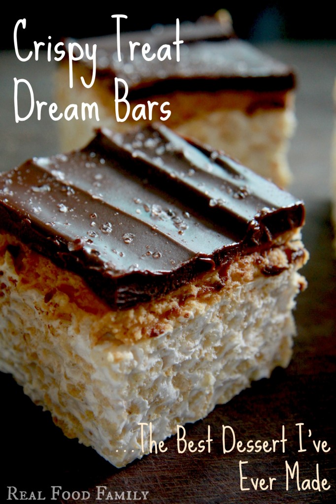 Crispy Treat Dream Bars with Browned Butter, Peanut Butter Mousse, Dark Chocolate Ganache and Sea Salt Crystals…The Best Dessert You'll Ever Make! ~ Real Food Family